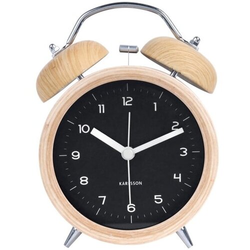 Karlsson crni budilnik u drvenom dekoru karlssonl classic bell, ⌀ 10 cm Slike