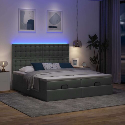 vidaXL Otomanski posteljni okvir z vzmetnicami siv 200x200 cm blago Cene