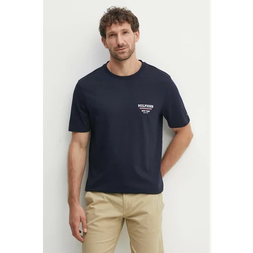 Tommy Hilfiger Bombažna kratka majica moška, mornarsko modra barva, MW0MW36208