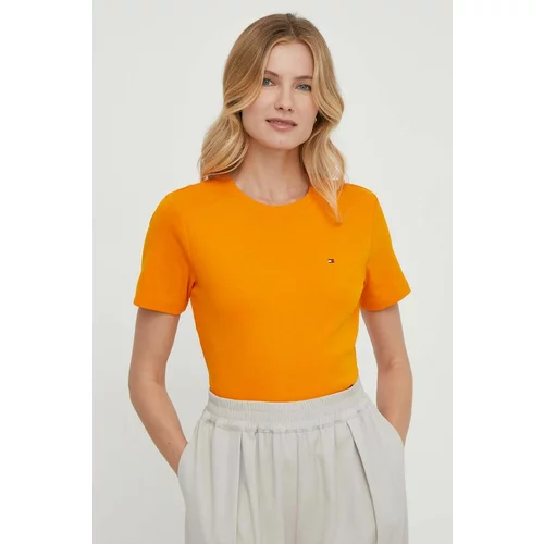 Tommy Hilfiger Bombažna kratka majica ženski, oranžna barva