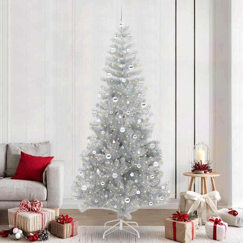 vidaXL Božično drevo med 300 LED z stojalom srebrna 240 cm PET Cene