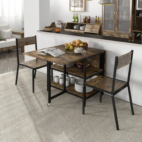  Sklopivi blagovaonski stol industrijski dizajn 140 cm x 80 cm x 75 cm smeđa + crna Slike