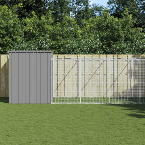 vidaXL Kućica za pse s igralištem svjetlosiva 214x1069x181 cm čelična Cijene