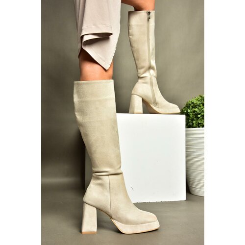 Fox Shoes R282230102 Women's Beige Suede Thick Heeled Boots Slike
