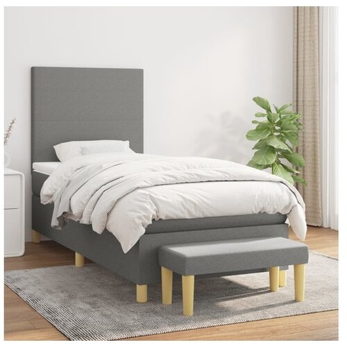  Box spring postelja z vzmetnico temno siva 80x200 cm blago Cene
