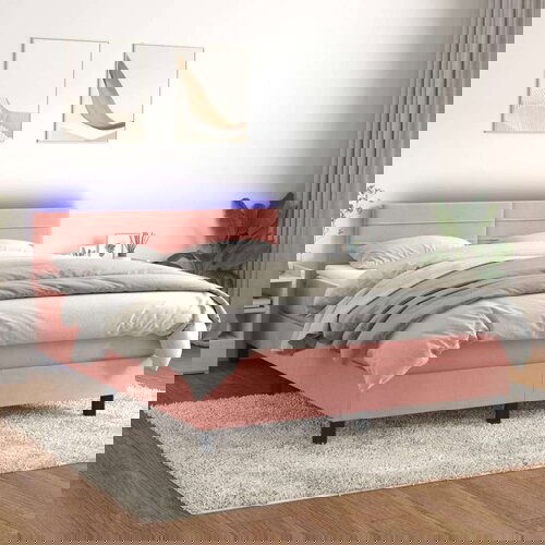  Box spring s madracem LED ružičasti 140x190cm baršunasti Cijene