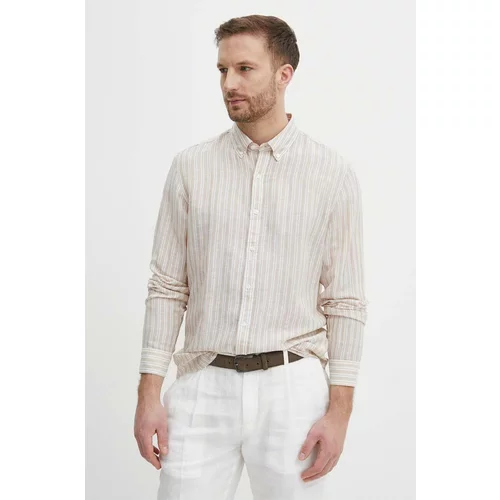 Michael Kors Lanena košulja boja: bež, regular, s button-down ovratnikom