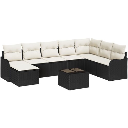 VidaXL 8-dijelni set vrtnih sofa s jastučićima smeđi poli ratan, dvosed vrtni kauč s spremnikom i jastučićima crni poli ratan Slike