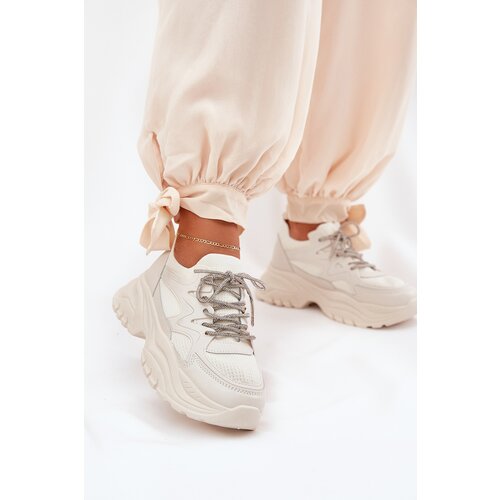 Boto Women's Platform Sneakers with Decorative Lacing Beige Evalianne Cene