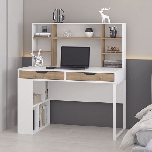 Hanah home radni sto Mila, 120 cm, beli / orah Cene
