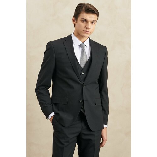 ALTINYILDIZ CLASSICS Men's Black Slim Fit Slim Fit Mono Collar Woolen Vest Water And Stain Resistant Nano Suit Cene