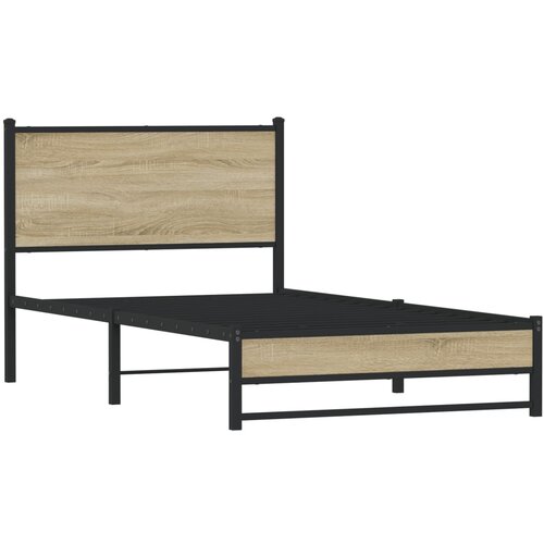vidaXL Kovinski posteljni okvir z vzglavjem sonoma hrast 107x203 cm, (21321943) Cene