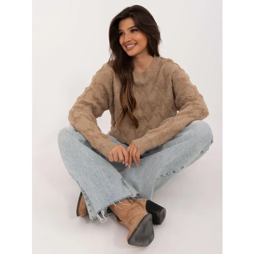 Fashion Hunters Dark beige oversize sweater with round neckline