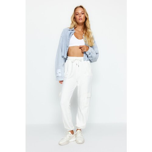 Trendyol Ecru Cargo Pocket Loose Jogger Thick Knitted Sweatpants Slike
