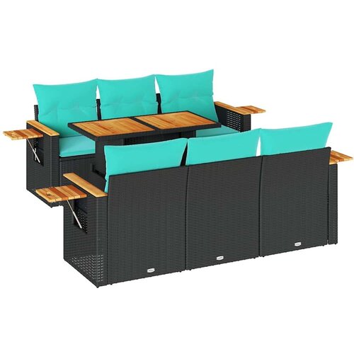  Vrtna garnitura - 7-dijelni set vrtnih sofa od poliratana s jastucima crni - Crna 1 Slike