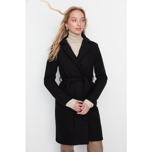 Trendyol Black Belted Wool Cachet Coat Cene