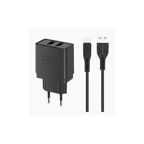 Univerzalni punjač za smartphone s C kablom 1m Gigatech W25 crni Slike