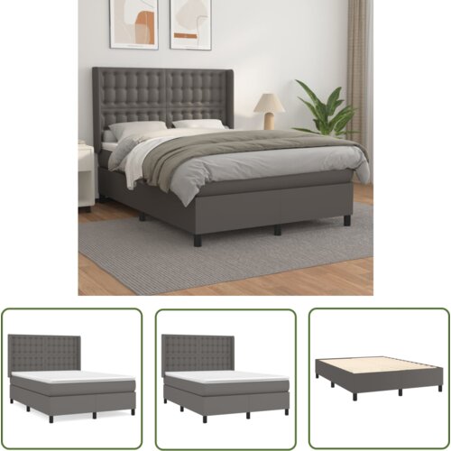 The Living Store Box spring postelja z vzmetnico siv 140x190 cm umetno usnje - Box Spring Postelja, (21737317) Cene