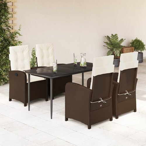  5-dijelni vrtni blagovaonski set s jastucima poliratan smeđi Smeđa 140 cm table length Slike