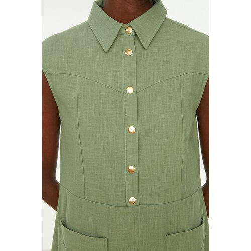 Trendyol Mint Straight Cut Pocket Shirt Collar Linen Look Mini Woven Dress Cijene