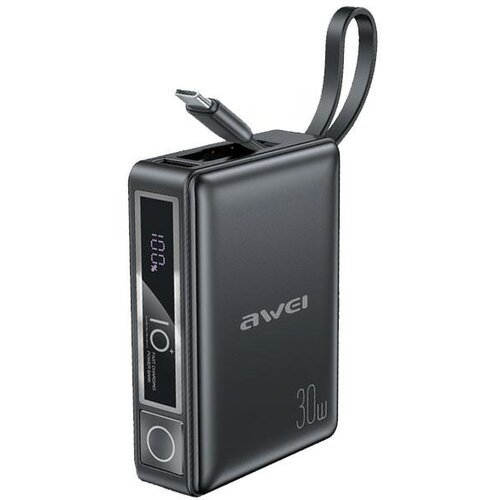 Awei POWERBANK Z VGRAJENIM KABLOM 10000MAH ZA TELEFONE S HITRIM POLNJENJEM 30W, (5000008756) Cene