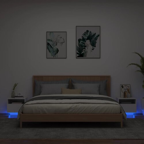 VidaXL Noćni ormarići s LED svjetlima 2 kom bijeli 40 x 39 x 37 cm Slike