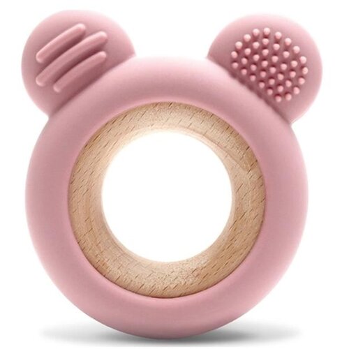 Lorelli SILIKONSKO DRVENA GLODALICA ZA BEBE BEAR - NATURAL DEEP PINK (10210910002) Slike