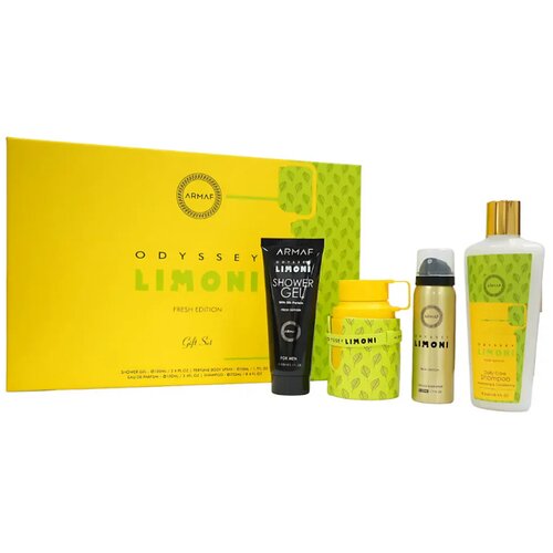Armaf Odyssey Limoni 100ml EDP + 100ml Shower Gel + 50ml Body Spray + 250ml Shampoo / Unisex Gift Set Slike
