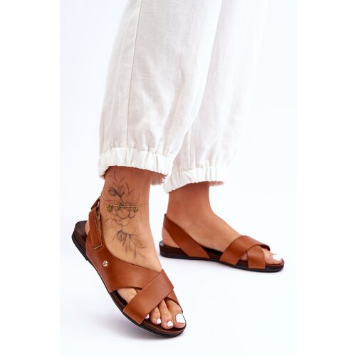 Zazoo Velcro Leather Sandals Brown Addison Cene