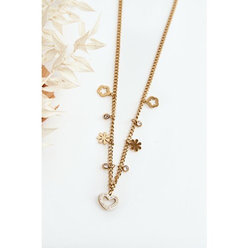 Kesi Fashionable chain with flowers and a golden heart Slike