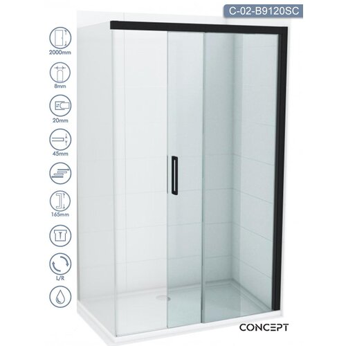 Copen tuš paravan C-02-B9120SC alpha black crni ram 120x200cm providno staklo Cene
