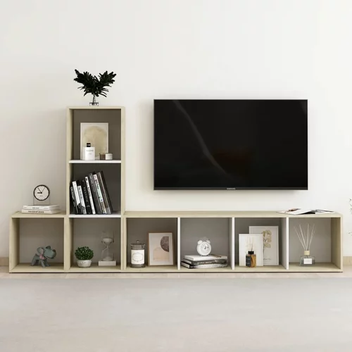  3-dijelni set TV ormarića bijeli i boja hrasta od iverice