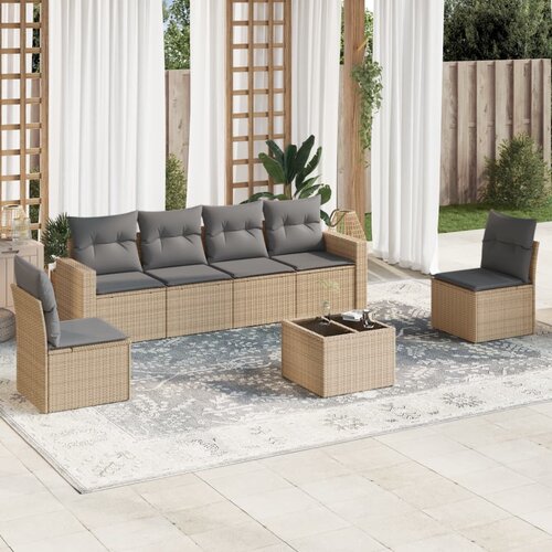 vidaXL 7-dijelni set vrtnih sofa od poliratana s jastucima bež Cijene