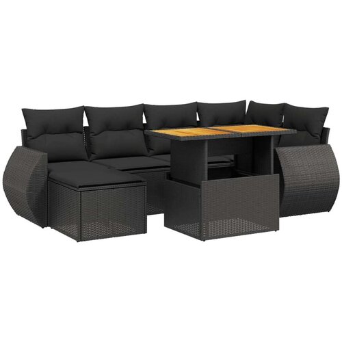  7-dijelni set vrtnih sofa od poliratana s jastucima crni Slike