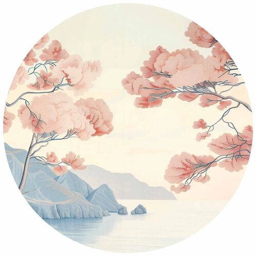  Okrugla fototapeta - Ocean cliffs and trees a delicate motif in pastel colours 140x140 Slike