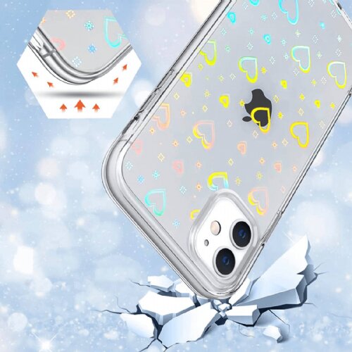 Onasi Clear Case silikonski ovitek Hologram za iPhone 14 Plus - prozoren s srčki Slike