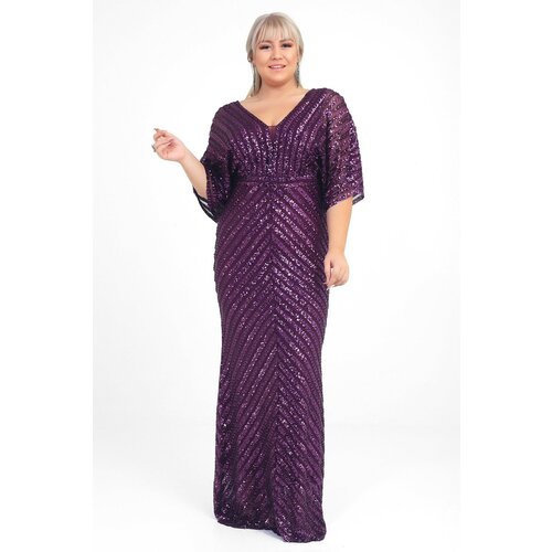 By Saygı women's purple ottoban sequin lined b.b long evening dress Cene