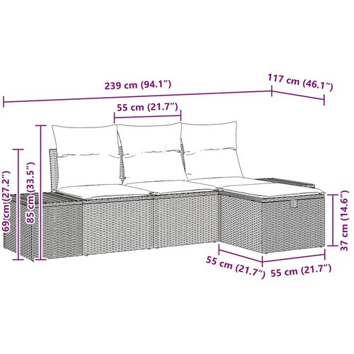  Sjedeća garnitura za vrt 4 kom. poliratan Crna 239 x 117 x 85 cm Slike