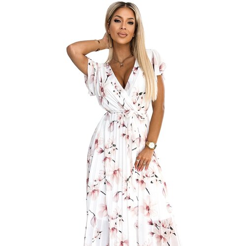Numoco Pleated midi dress with neckline and ruffles Cijene