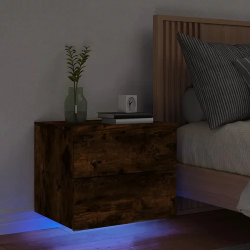 vidaXL Stenska nočna omarica z LED lučkami dimljen hrast