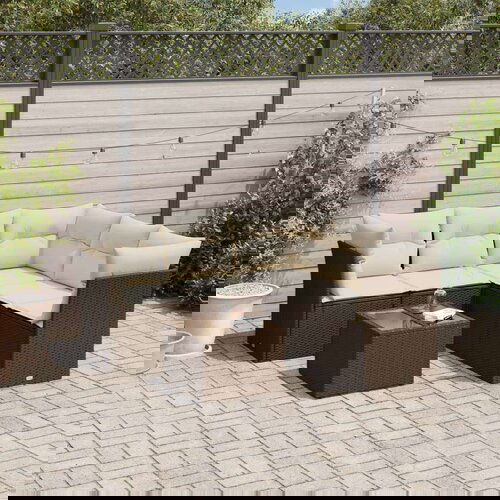 VidaXL 6-dijelni set vrtnih sofa od poliratana s jastucima smeđi Slike