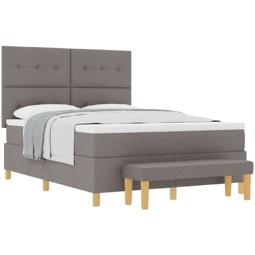 vidaXL Postelja s podlago z vzmetnico in klopjo Taupe 140x200 cm Tkanina, (22049741) Cene