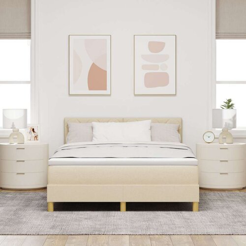 VidaXL Krevet s kutijom s madracem Krem 140x200 cm Tkanina Slike