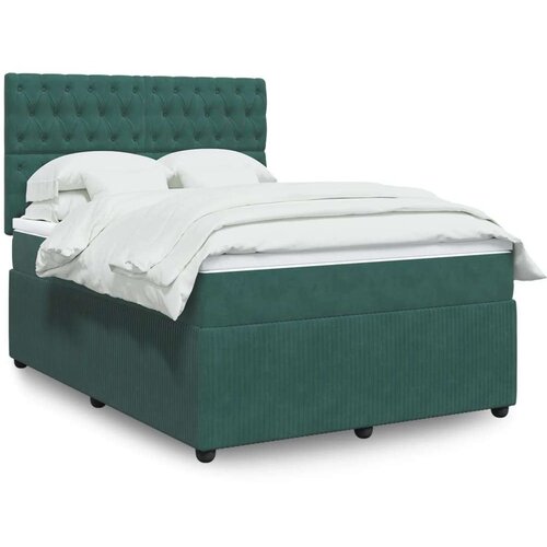 vidaXL Box spring postelja z vzmetnico temno zelena 160x200 cm žamet, (21305512) Cene