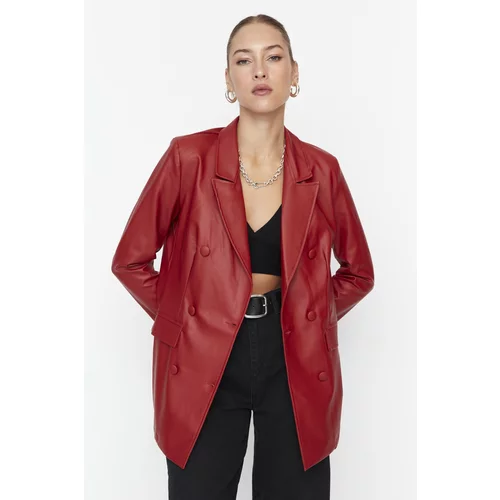 Trendyol Burgundy Pocket Detailed Faux Leather Jacket