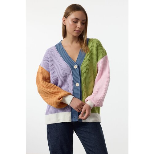 Trendyol Blue Color Block Hair Knitted Sweater Cardigan Slike