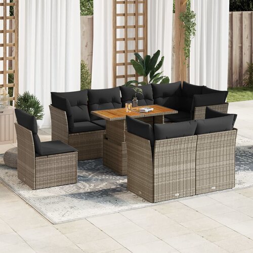 VidaXL 9-dijelni set vrtnih sofa od poliratana s jastucima sivi Slike
