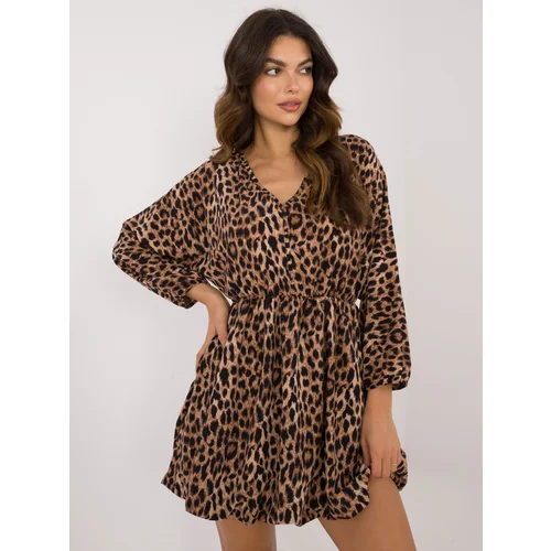 Fashion Hunters Beige and black mini dress with animal print