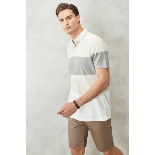 ALTINYILDIZ CLASSICS Men's White-green Slim Fit Narrow Cut Polo Neck Striped T-Shirt Slike