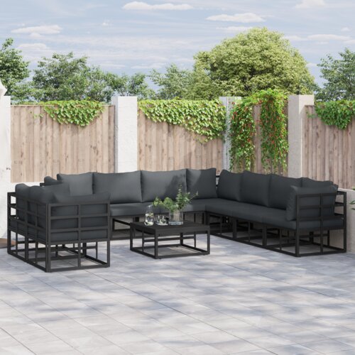  Vrtna sedežna garnitura z blazino 9 pcs Črna Aluminij - - črna - 93.95 - 283 x 283 x 71 cm - Slike